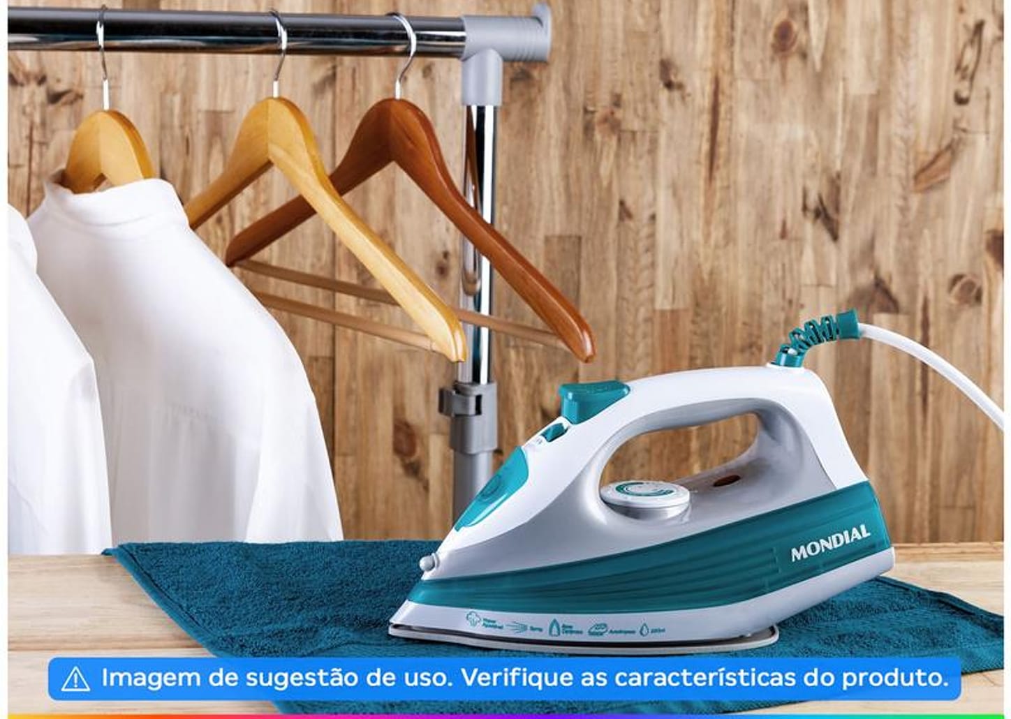 Ferro de Passar Roupa a Vapor Mondial - Lar FVN-01-G Branco e Verde