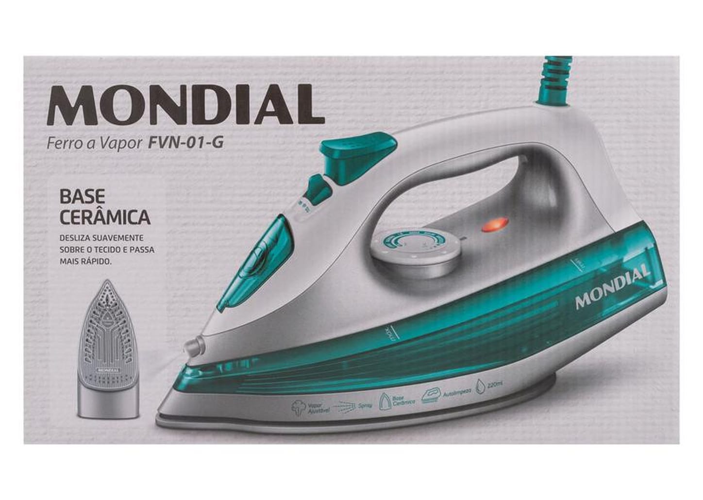 Ferro de Passar Roupa a Vapor Mondial - Lar FVN-01-G Branco e Verde