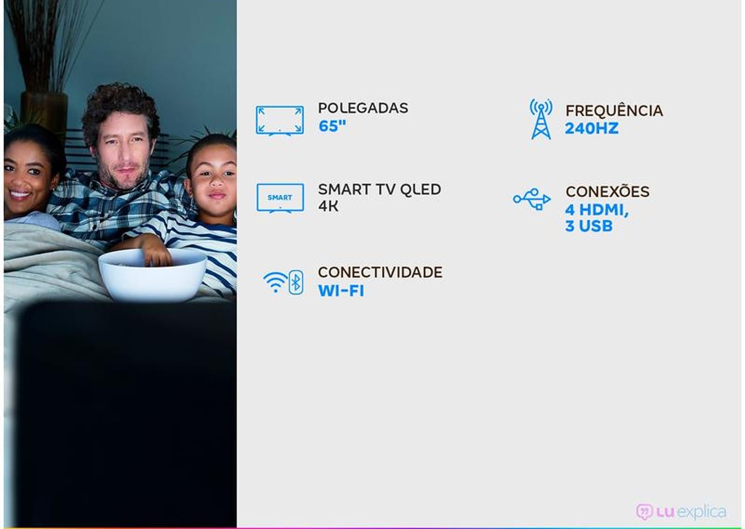 Smart TV 65” 4K QLED Samsung QN65Q8CAMGXZD - Curva Wi-Fi 4 HDMI 3 USB