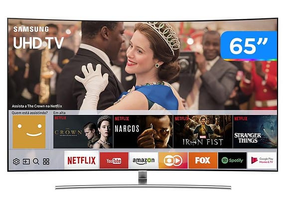 Smart TV 65” 4K QLED Samsung QN65Q8CAMGXZD - Curva Wi-Fi 4 HDMI 3 USB