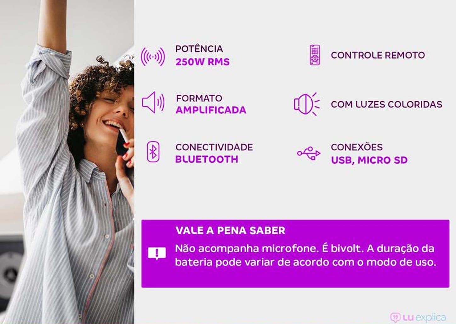 Caixa de Som Bluetooth Lenoxx CA 445 Portátil - Amplificada 250W USB