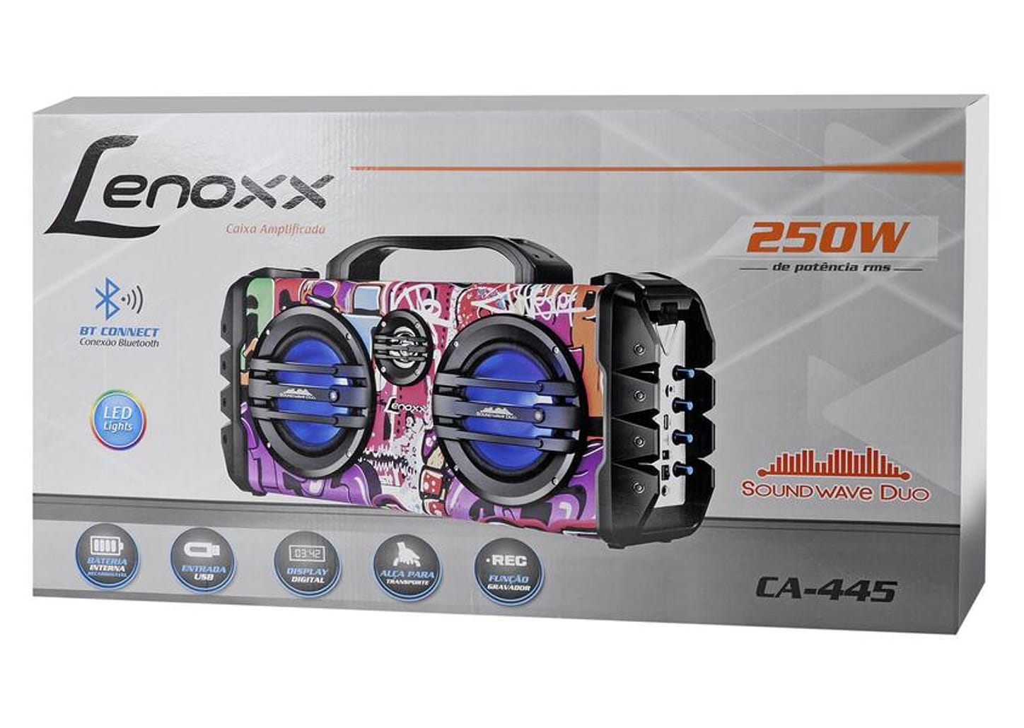 Caixa de Som Bluetooth Lenoxx CA 445 Portátil - Amplificada 250W USB