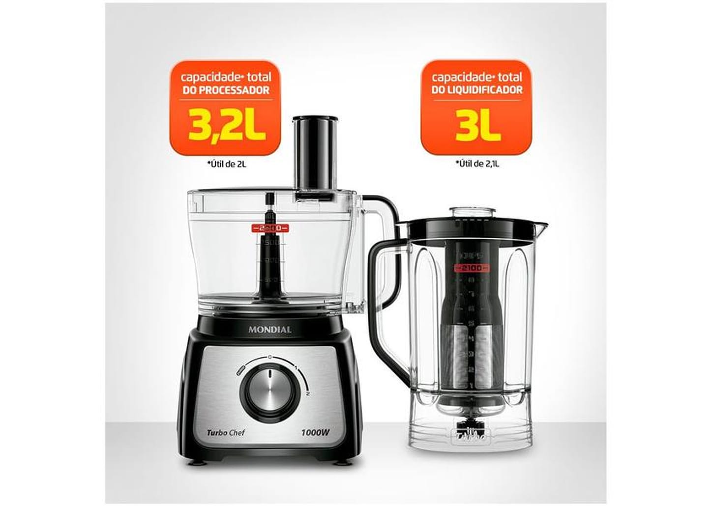 Multiprocessador de Alimentos Mondial Preto - Turbo Chef MPN-01-B 5 Funções 1000W