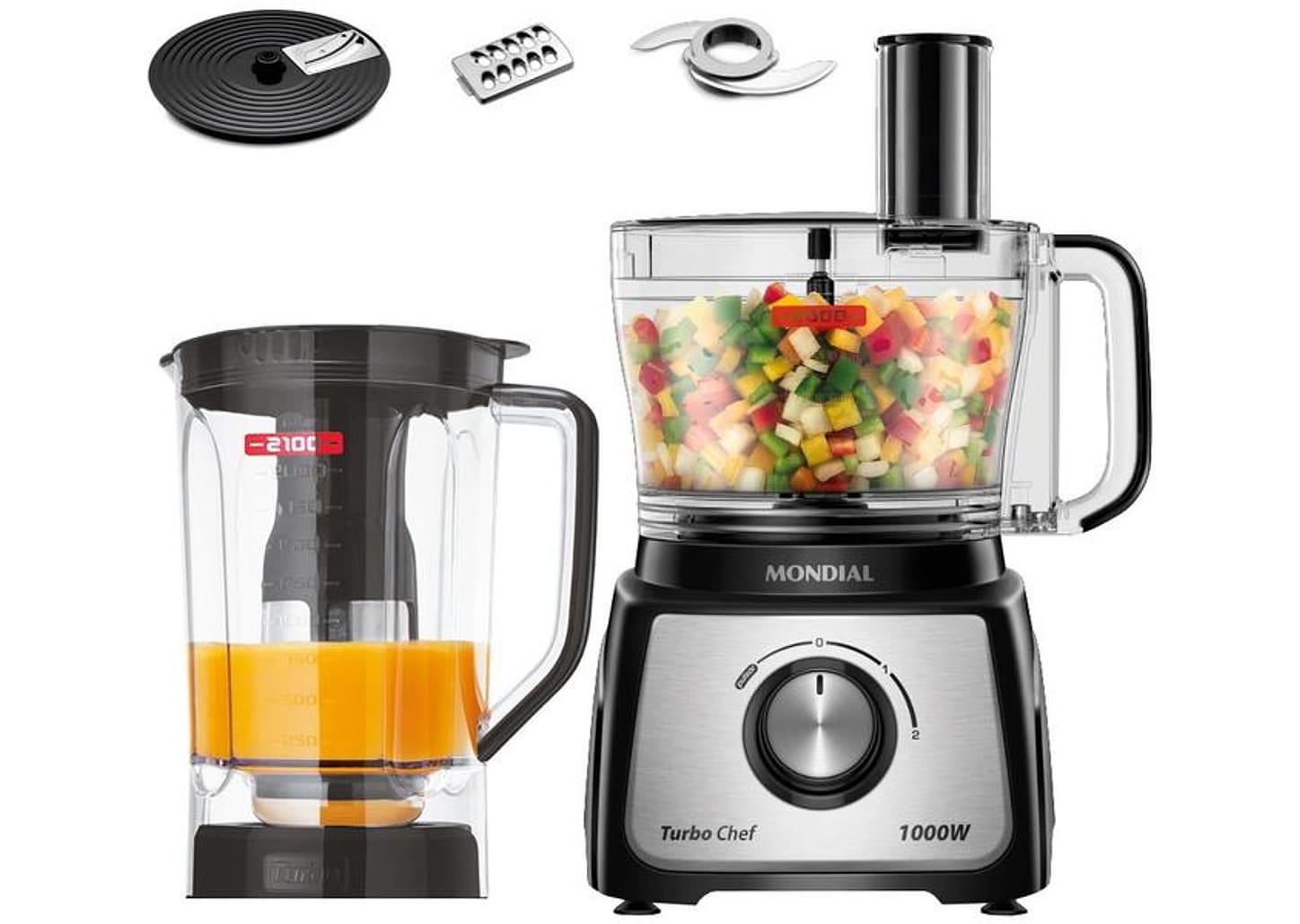 Multiprocessador de Alimentos Mondial Preto - Turbo Chef MPN-01-B 5 Funções 1000W