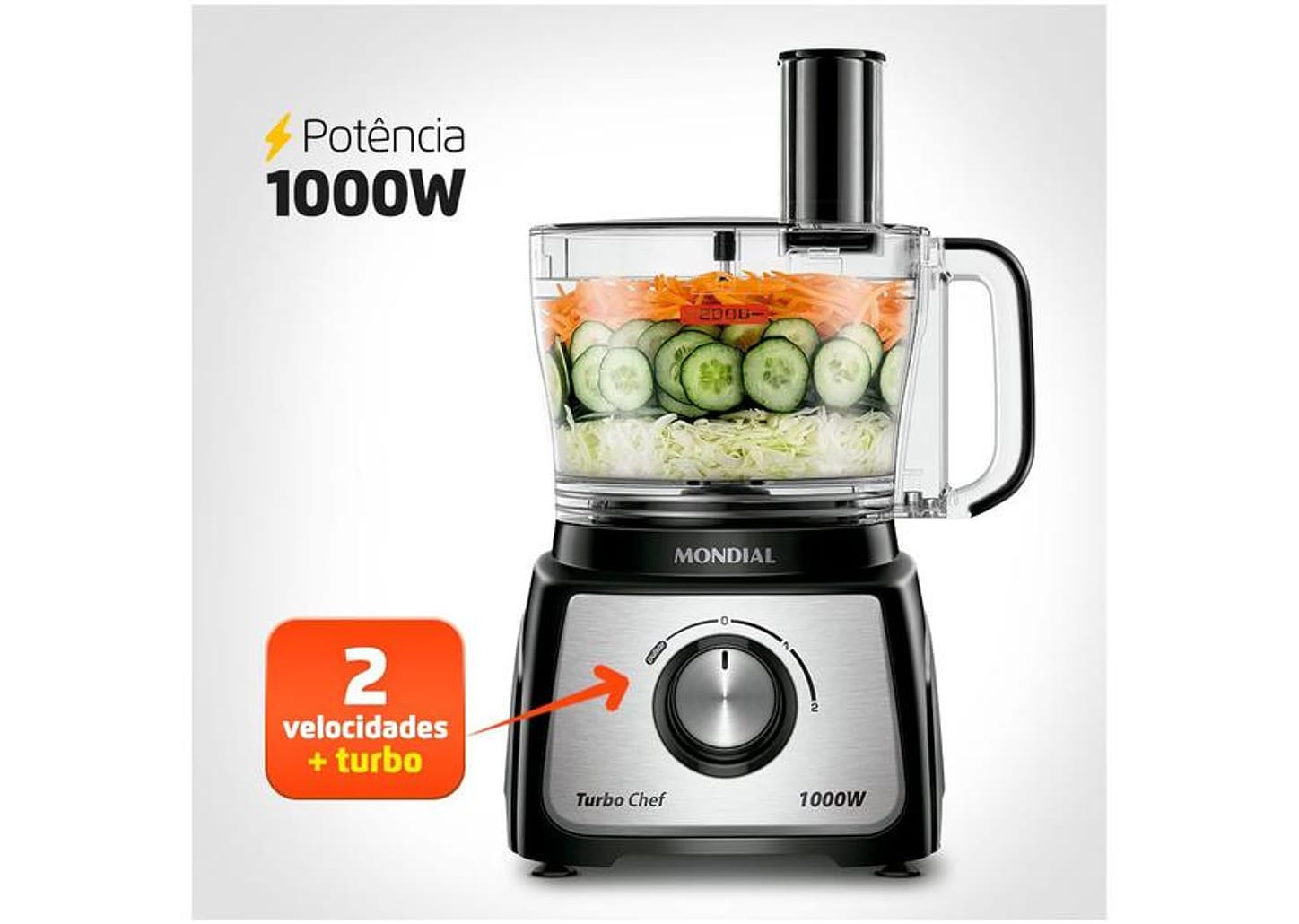 Multiprocessador de Alimentos Mondial Preto - Turbo Chef MPN-01-B 5 Funções 1000W