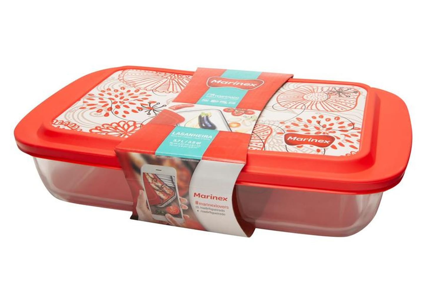 Lasanheira de Vidro Retangular 3,7L com Tampa - Nadir Marinex 65370200962517