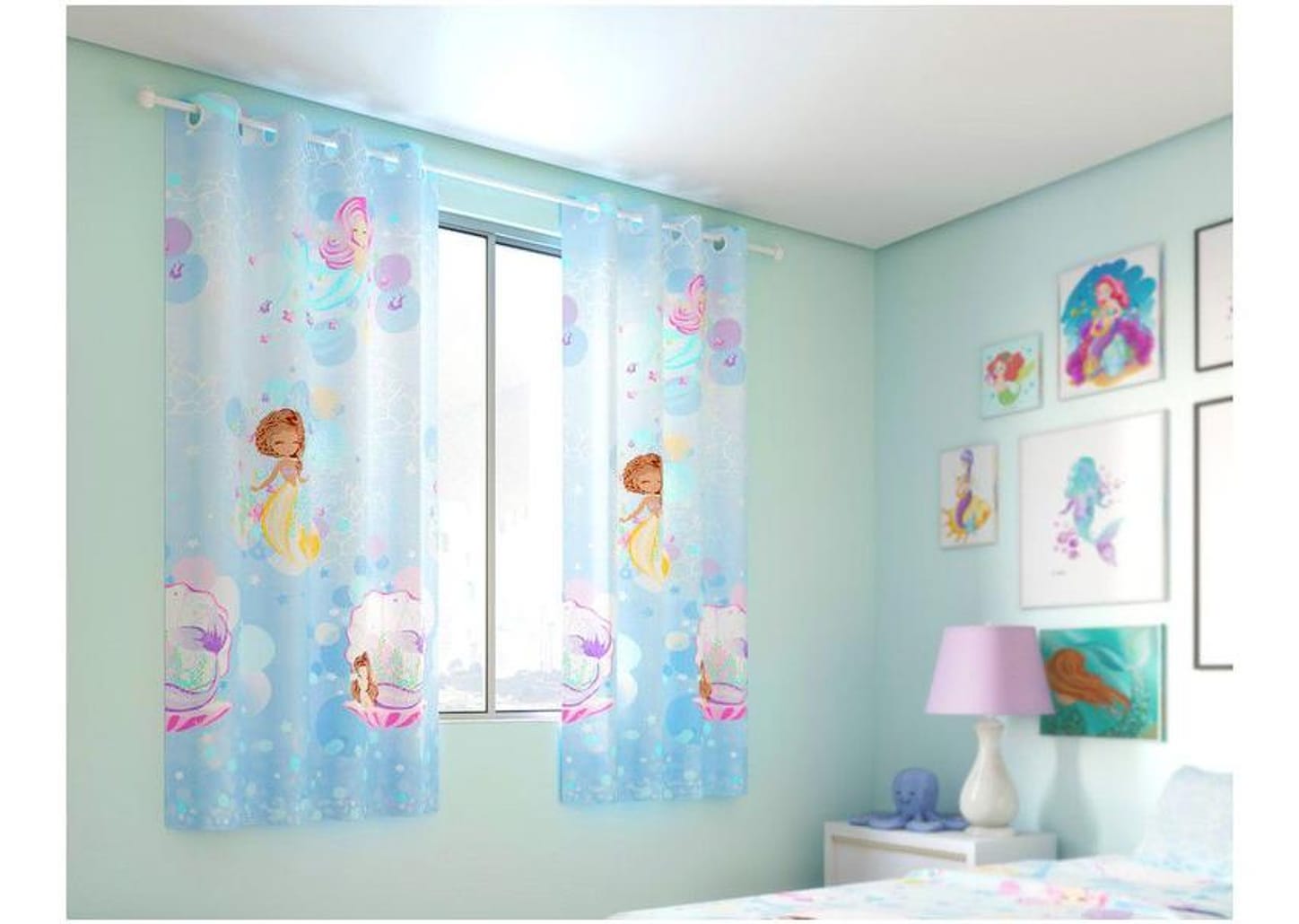 Cortina Infantil Santista Londres Basic Sereias 1,80x2,80m