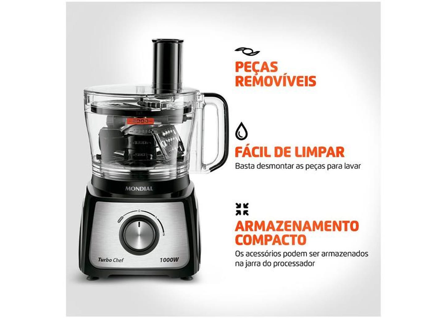 Multiprocessador de Alimentos Mondial Preto - Turbo Chef MPN-01-BE 7 Funções 1000W