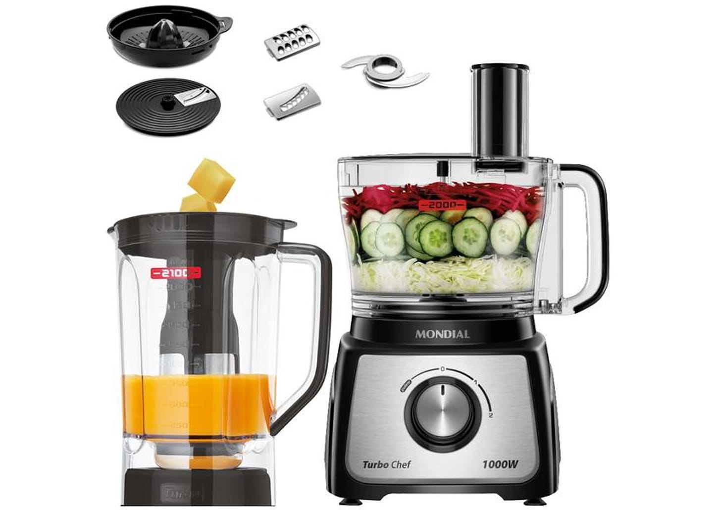 Multiprocessador de Alimentos Mondial Preto - Turbo Chef MPN-01-BE 7 Funções 1000W