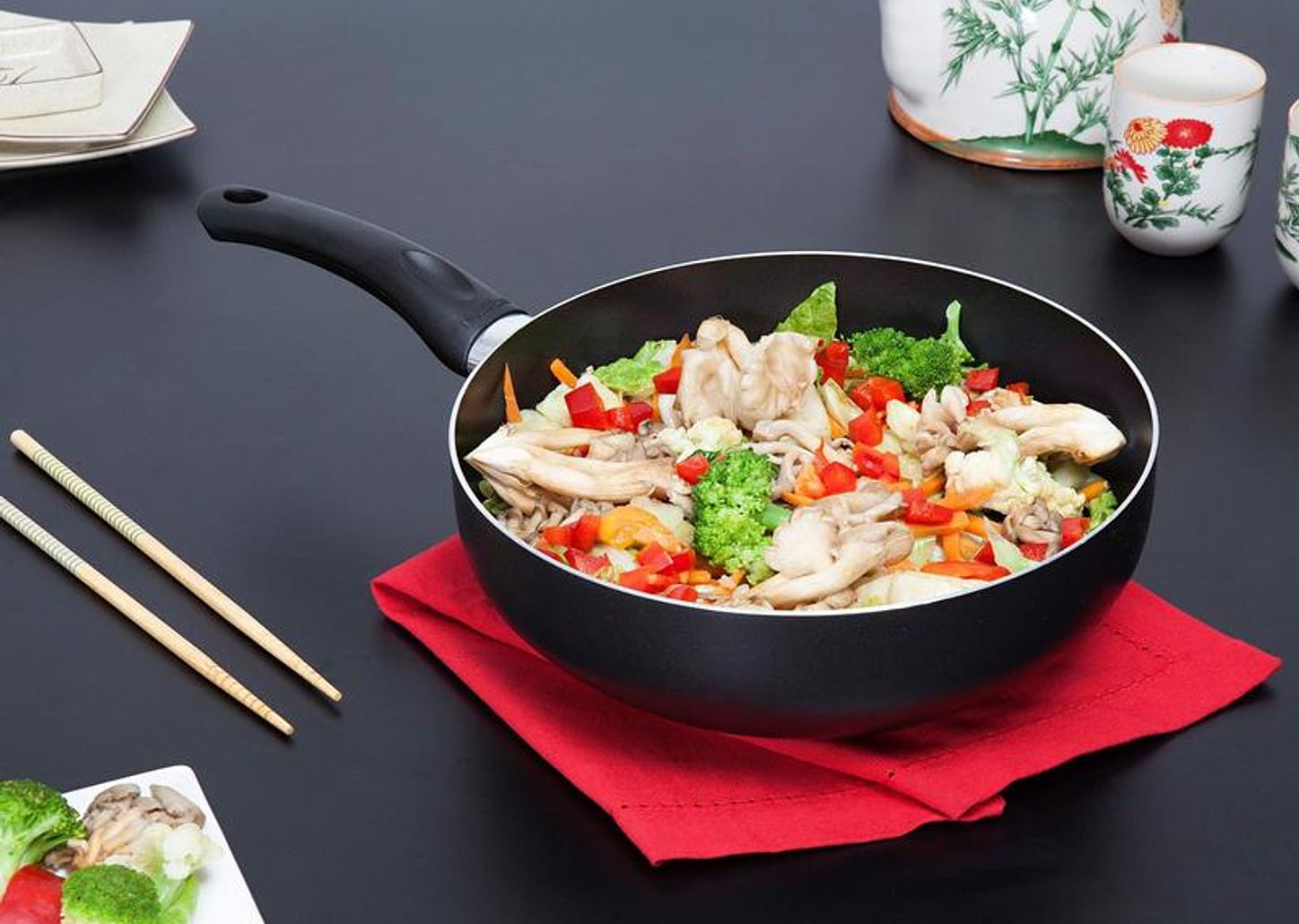 Frigideira Antiaderente Multiflon Alumínio Wok - Gourmet Vapore Preta 24cm