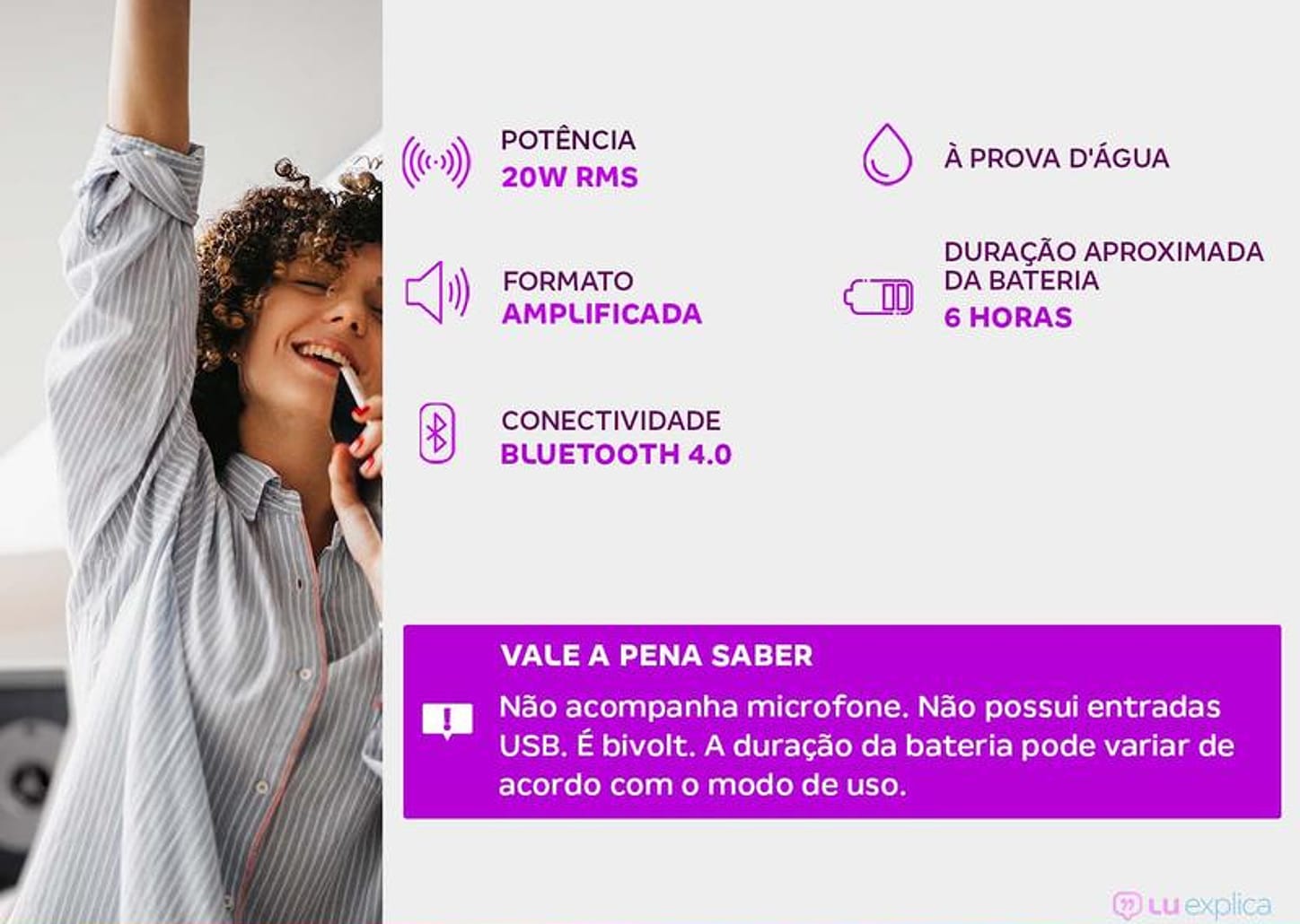 Caixa de Som Amvox Duo X Bluetooth Portátil - Amplificada 20W à Prova de Água