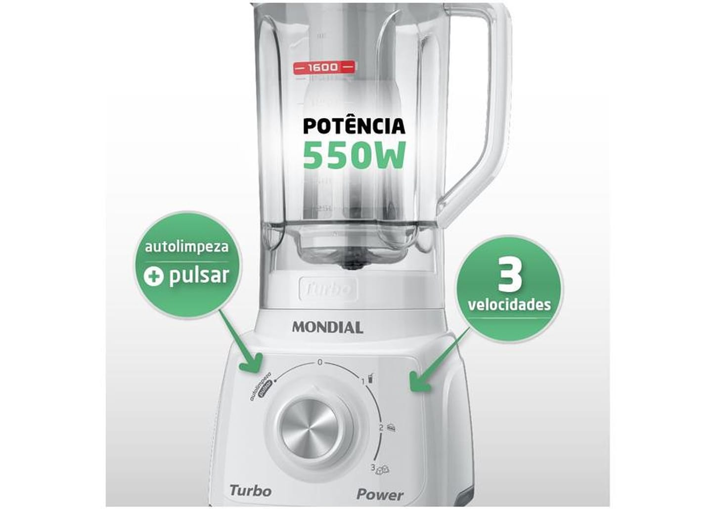 Liquidificador Mondial L-99-WG 2,2L Branco e Cinza com Filtro 3 Velocidades 550W