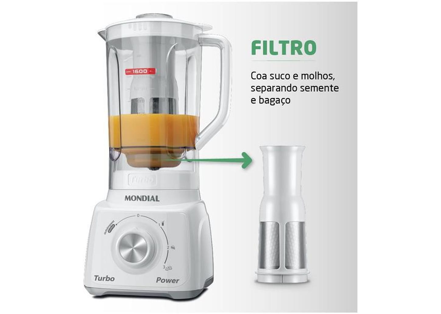 Liquidificador Mondial L-99-WG 2,2L Branco e Cinza com Filtro 3 Velocidades 550W