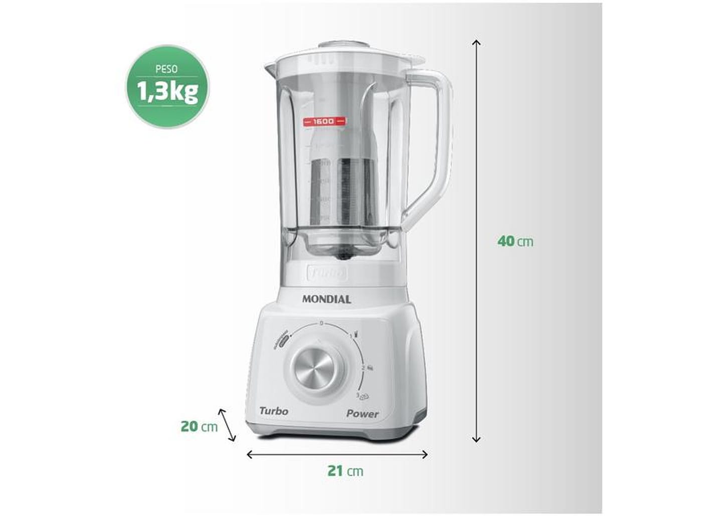 Liquidificador Mondial L-99-WG 2,2L Branco e Cinza com Filtro 3 Velocidades 550W