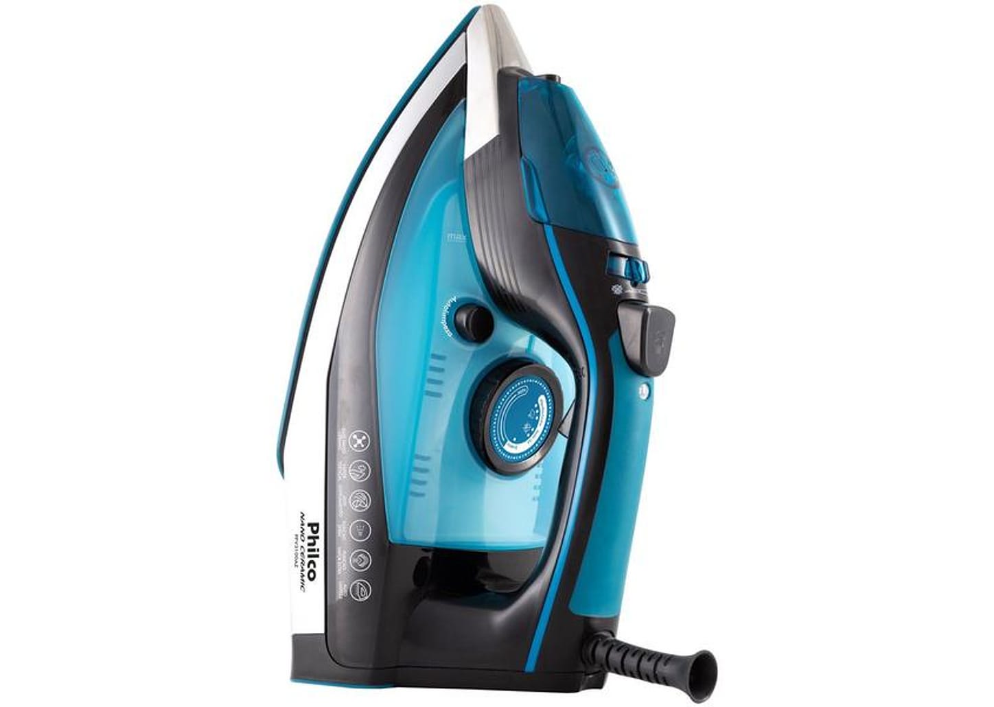 Ferro de Passar Roupa a Vapor Philco - Nano Ceramic PFV3100AZ Preto e Azul