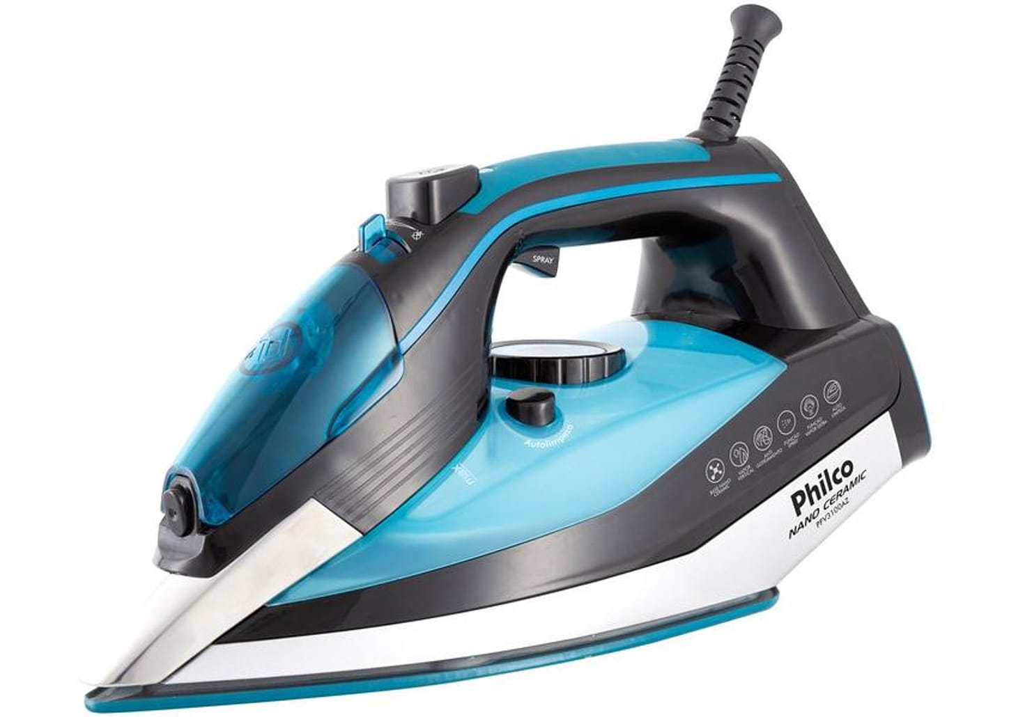 Ferro de Passar Roupa a Vapor Philco - Nano Ceramic PFV3100AZ Preto e Azul