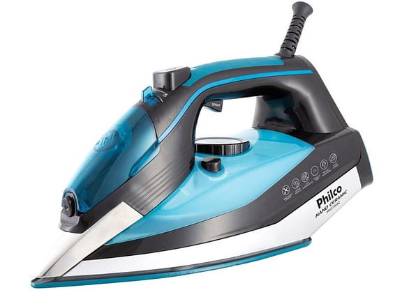 Ferro de Passar Roupa a Vapor Philco - Nano Ceramic PFV3100AZ Preto e Azul