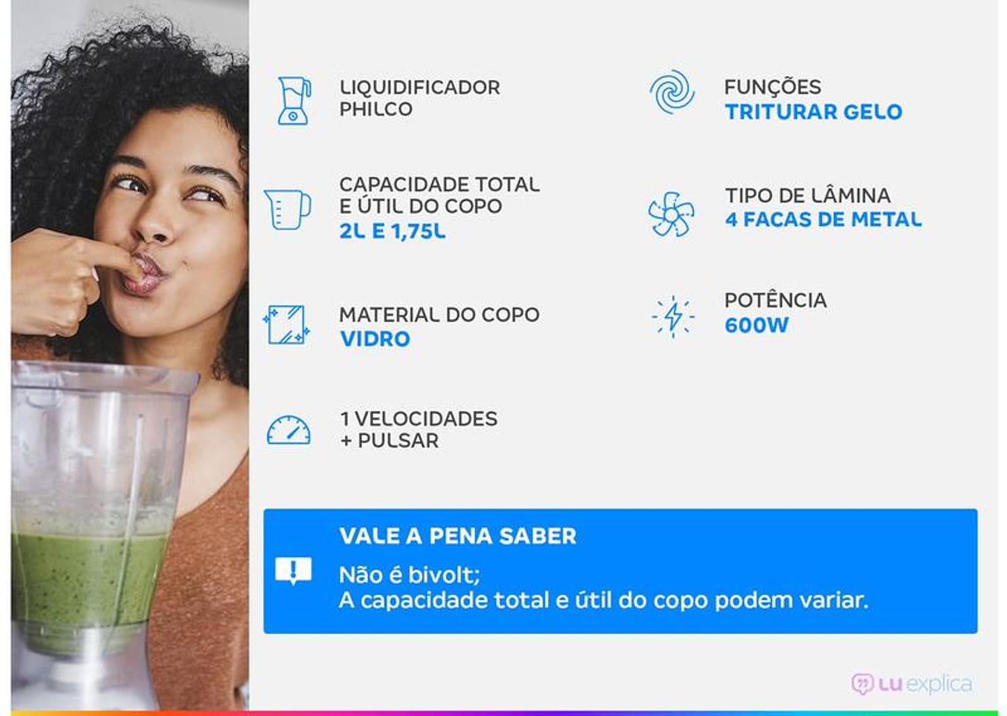 Liquidificador Philco PLQ2000 Smart Copo de Vidro - Vermelho 600W