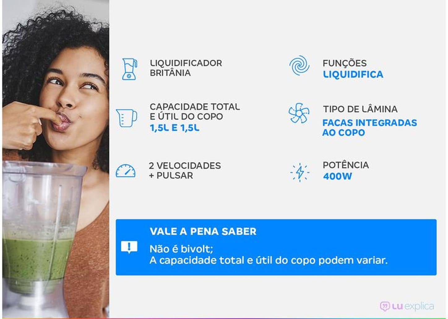 Liquidificador Britânia Diamante Branco 2 Velocidades 400W