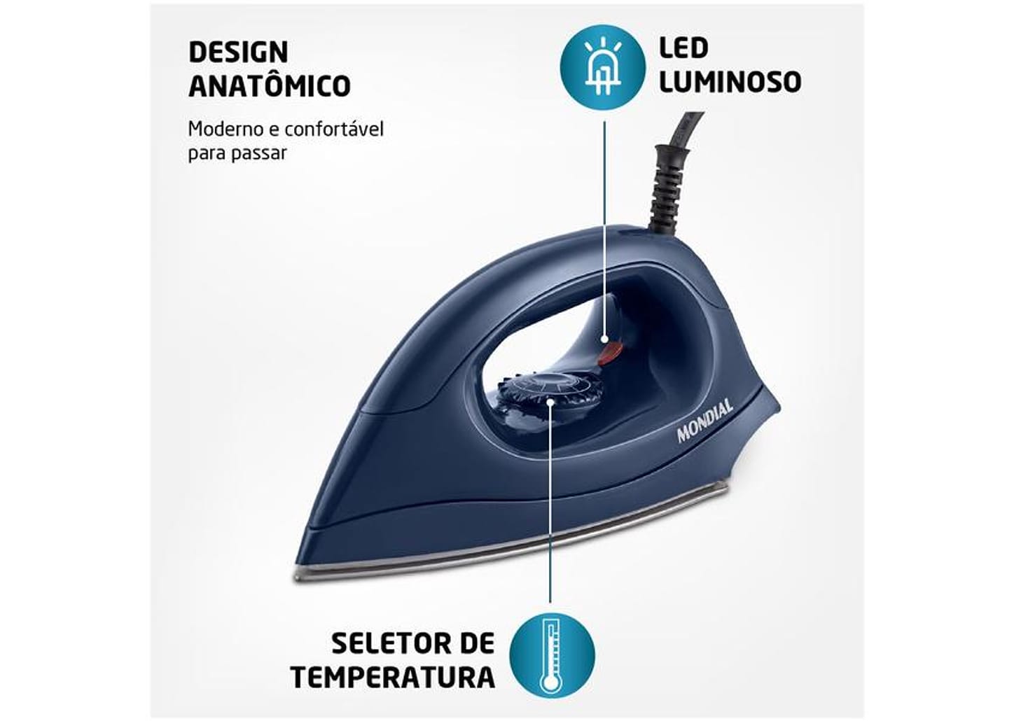Ferro de Passar Roupa a Seco Mondial Lar - FSN-55-BL Azul