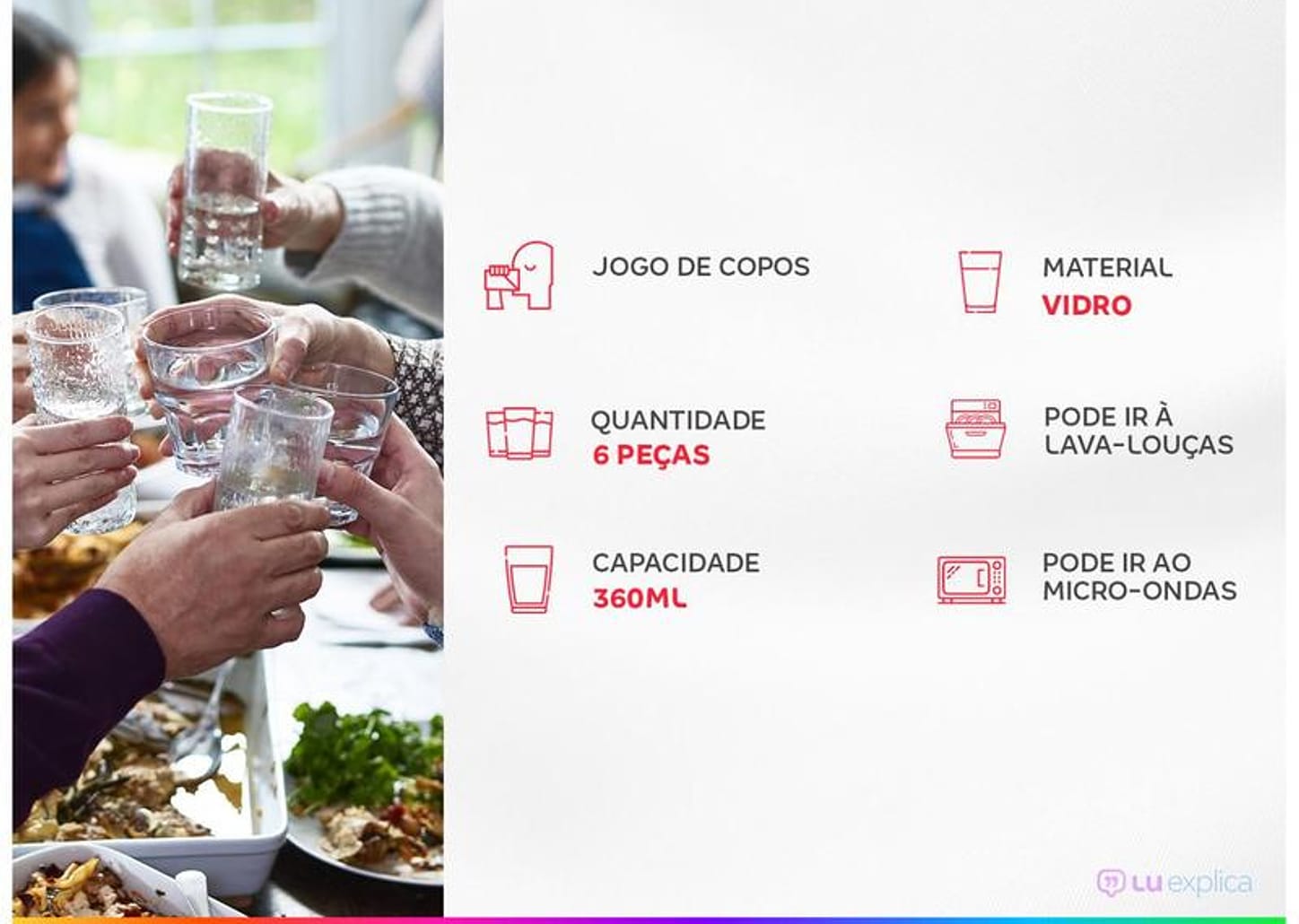 Jogo de Copos de Vidro 360ml - Nadir Ópera Long Drink Rock