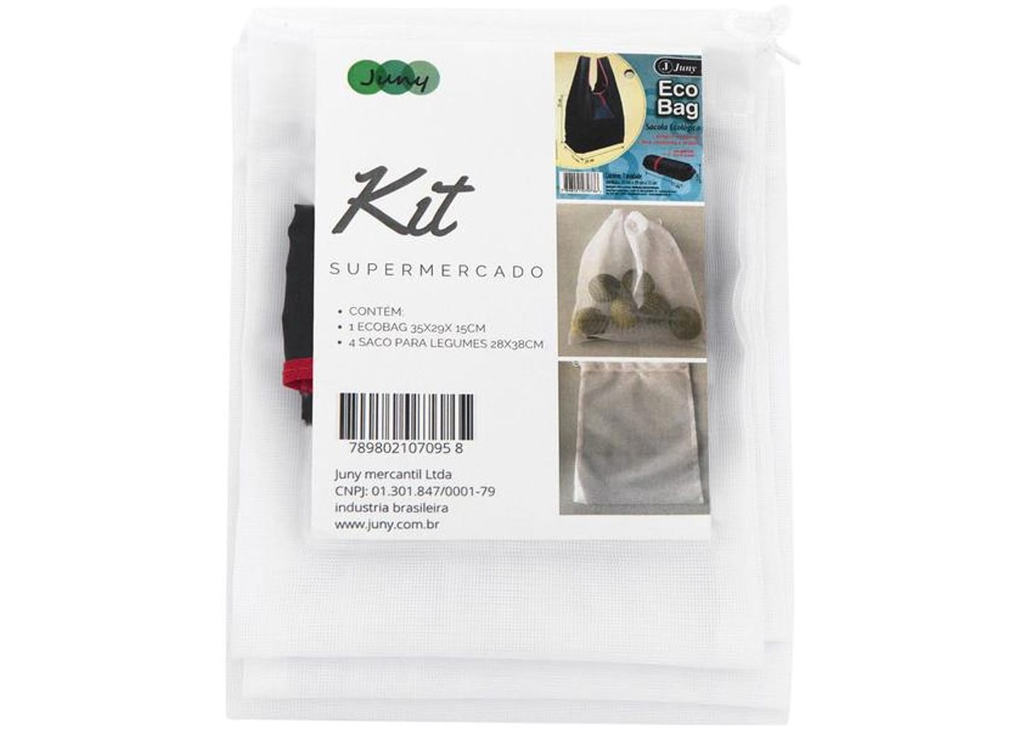 Kit Supermecado Ecobag Juny ML004 - Dobrável e Lavável 4 Sacos 5 Peças