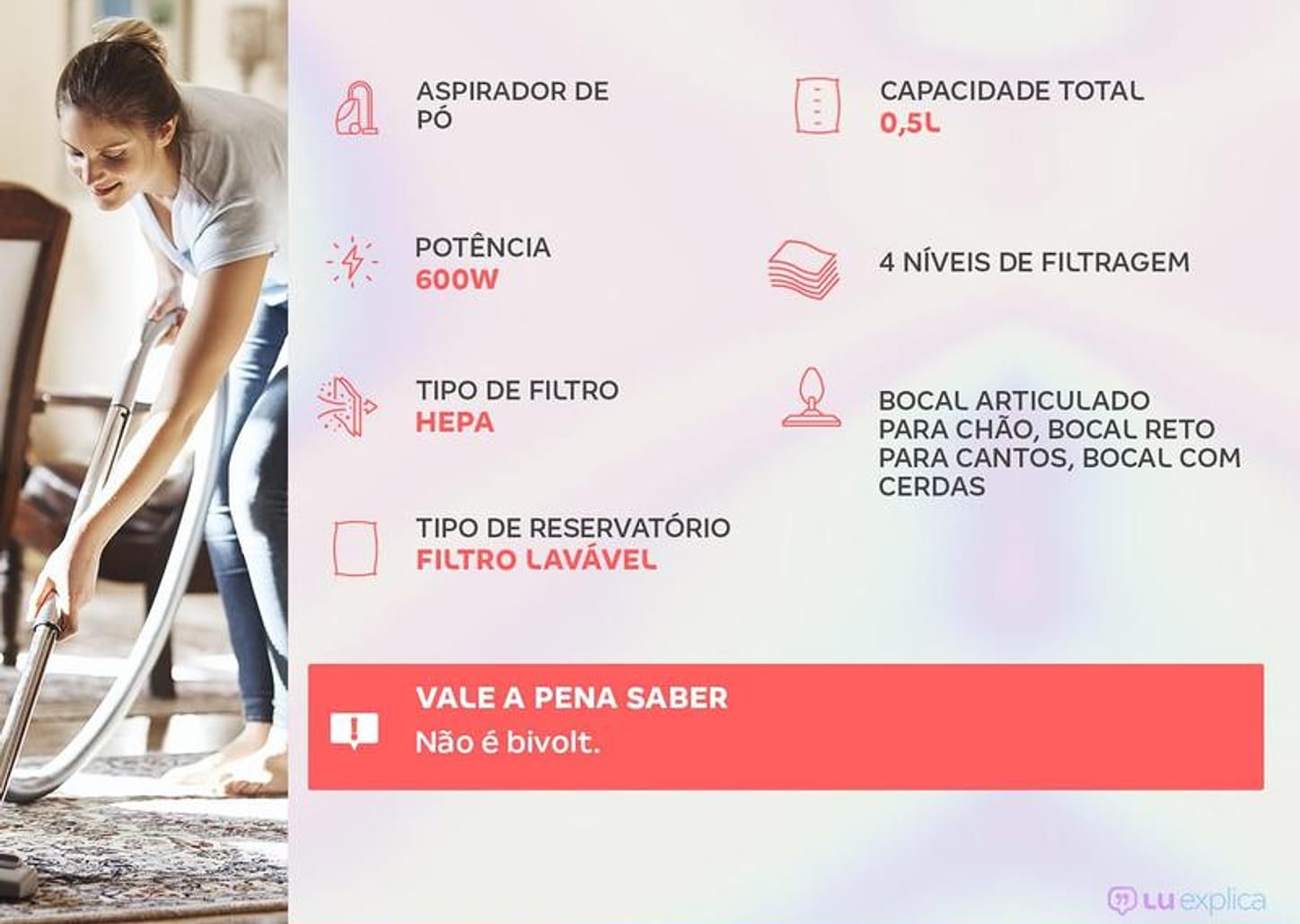 Aspirador de Pó Vertical Oster 600W Cooper Clean - OASP601 2 em 1 Preto e Cobre