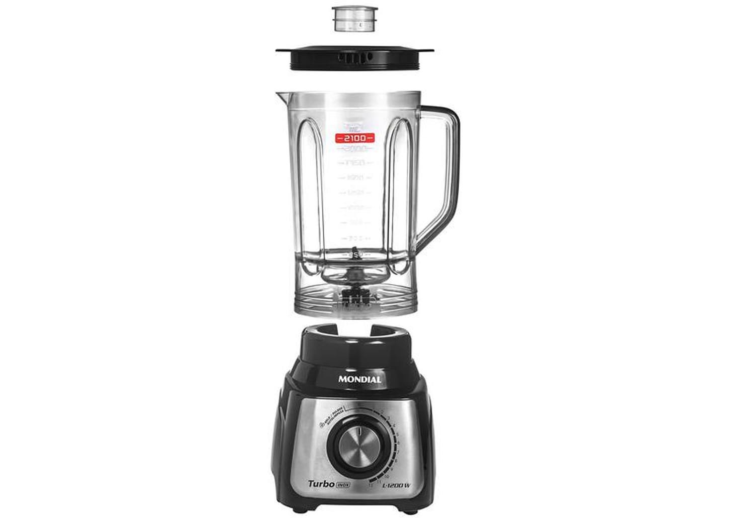 Liquidificador Mondial L-1200 BI - Preto Inox com Filtro 12 Velocidades 1200W