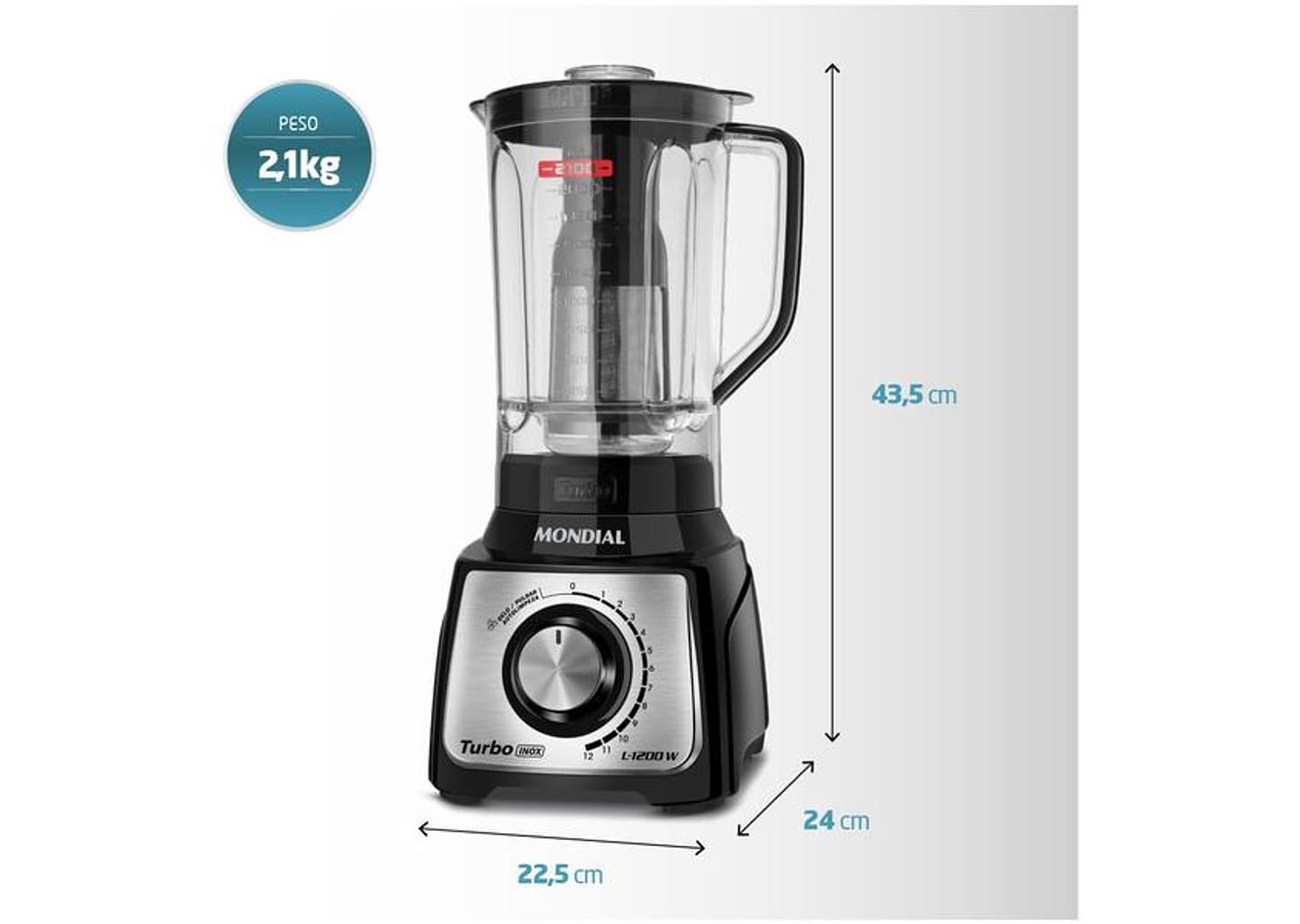Liquidificador Mondial L-1200 BI - Preto Inox com Filtro 12 Velocidades 1200W