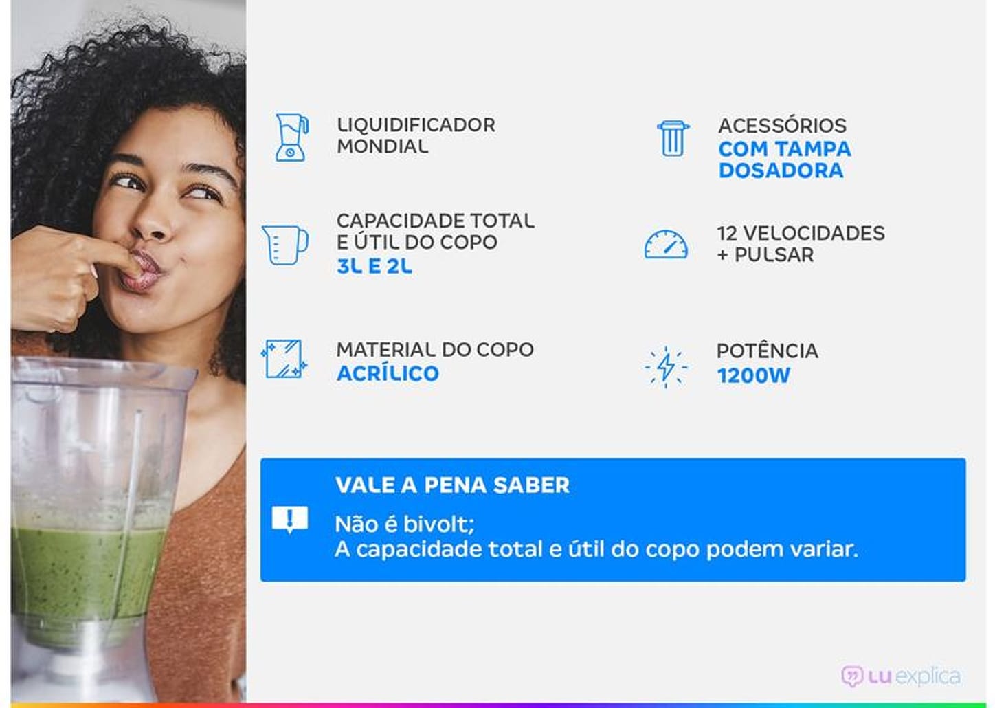 Liquidificador Mondial L-1200 BI - Preto Inox com Filtro 12 Velocidades 1200W