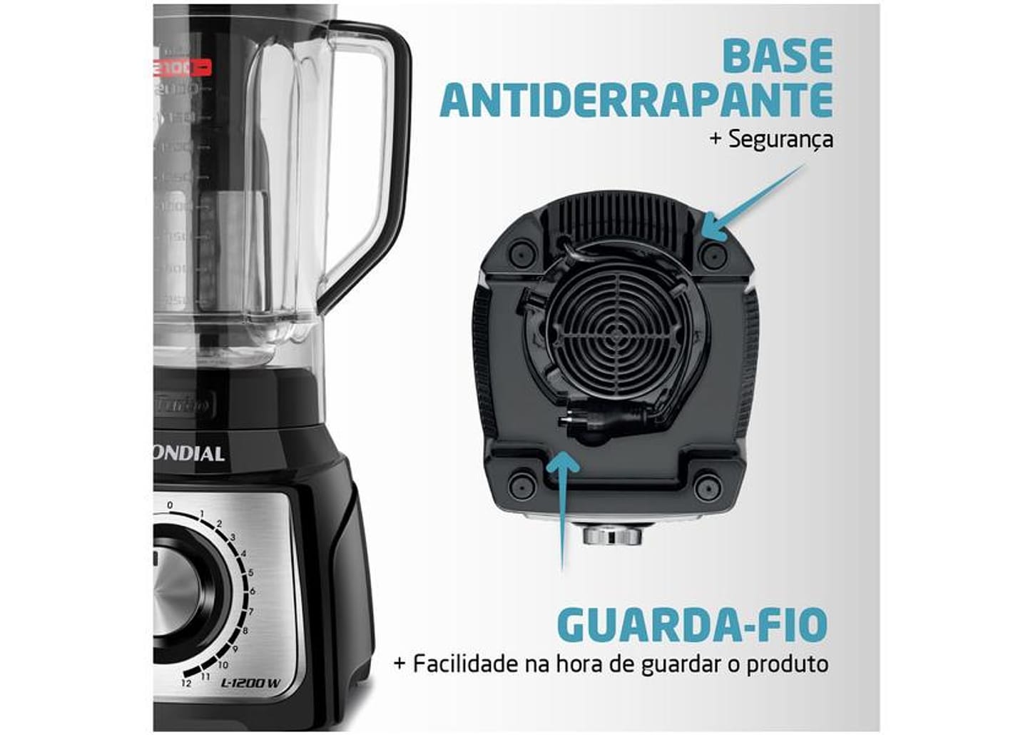 Liquidificador Mondial L-1200 BI - Preto Inox com Filtro 12 Velocidades 1200W