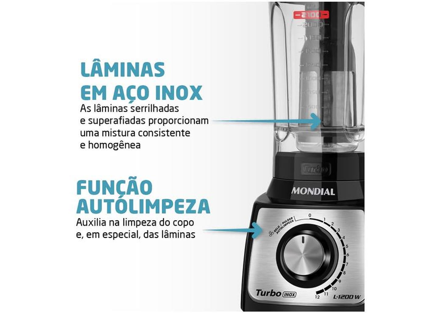 Liquidificador Mondial L-1200 BI - Preto Inox com Filtro 12 Velocidades 1200W