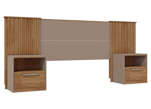 Cabeceira Solteiro/Casal/Queen com Mesinha - Caemmun Belize Buriti e Fendi