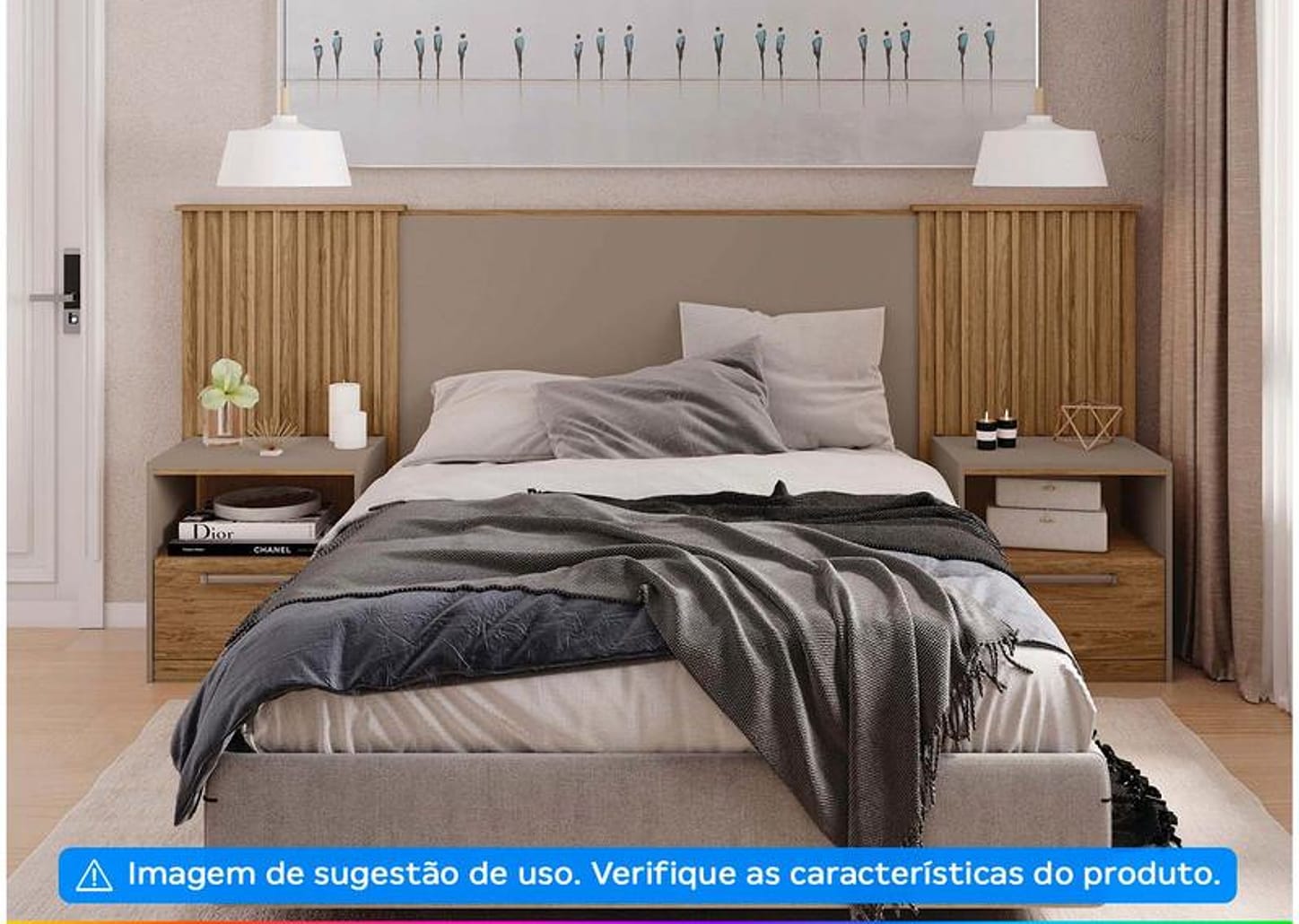 Cabeceira Solteiro/Casal/Queen com Mesinha - Caemmun Belize Buriti e Fendi