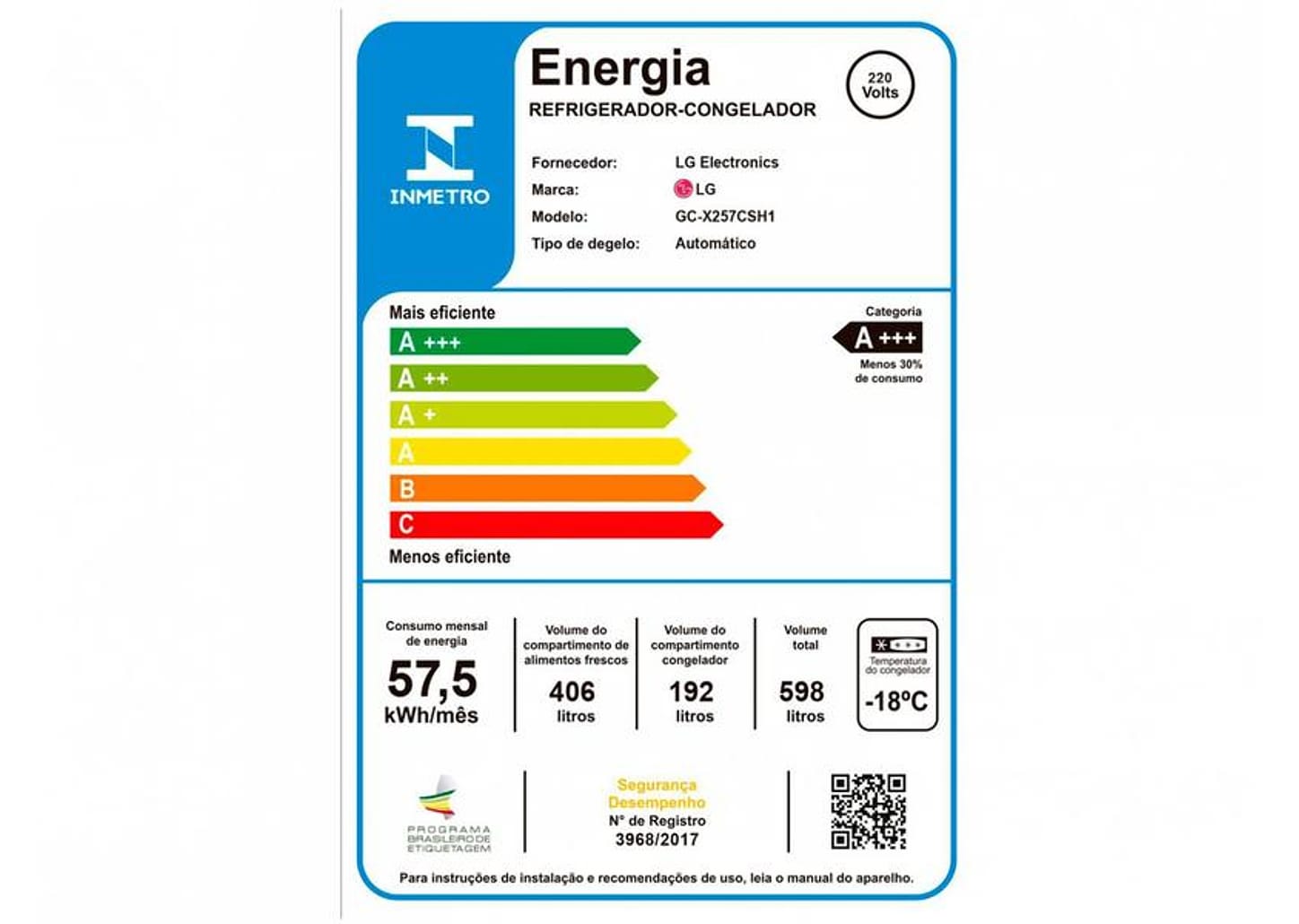 Geladeira/Refrigerador LG Frost Free Side by Side 598L com Dispenser de Água GC-X257C