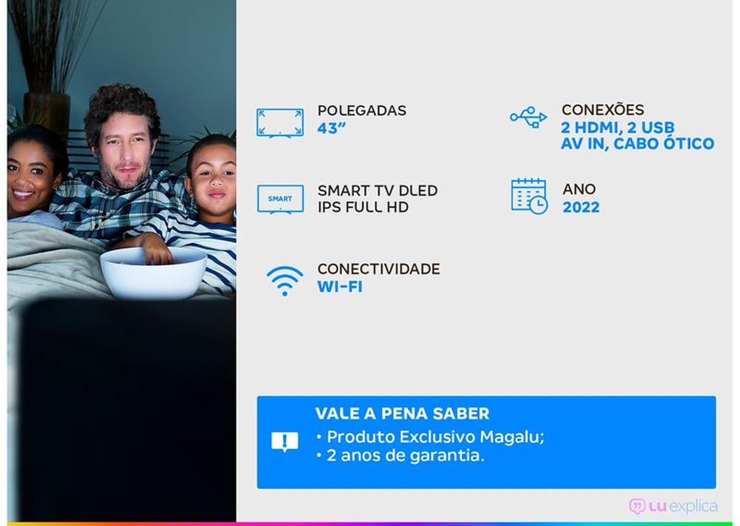 Smart TV 43” Full HD DLED Vizzion LE43DF20 - IPS Wi-Fi 2 HDMI 2 USB