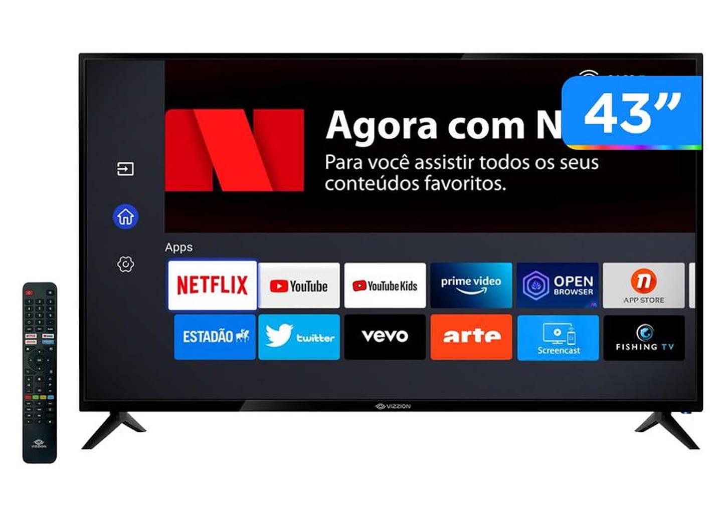 Smart TV 43” Full HD DLED Vizzion LE43DF20 - IPS Wi-Fi 2 HDMI 2 USB