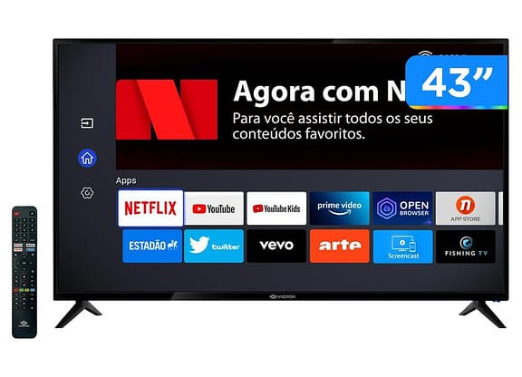 Smart TV 43” Full HD DLED Vizzion LE43DF20 - IPS Wi-Fi 2 HDMI 2 USB