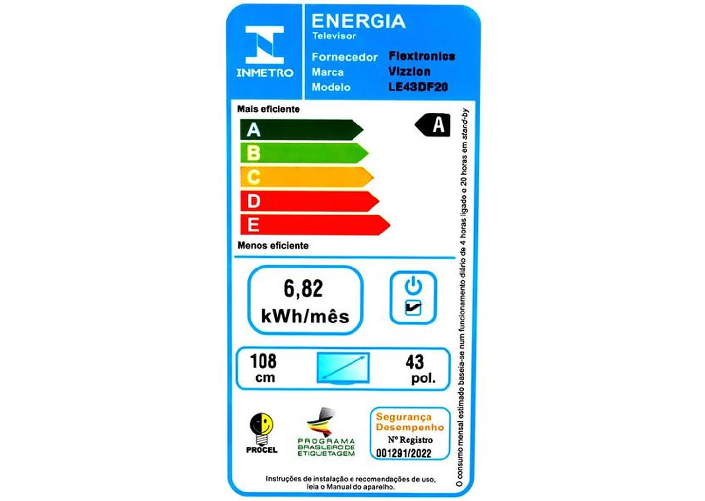 Smart TV 43” Full HD DLED Vizzion LE43DF20 - IPS Wi-Fi 2 HDMI 2 USB