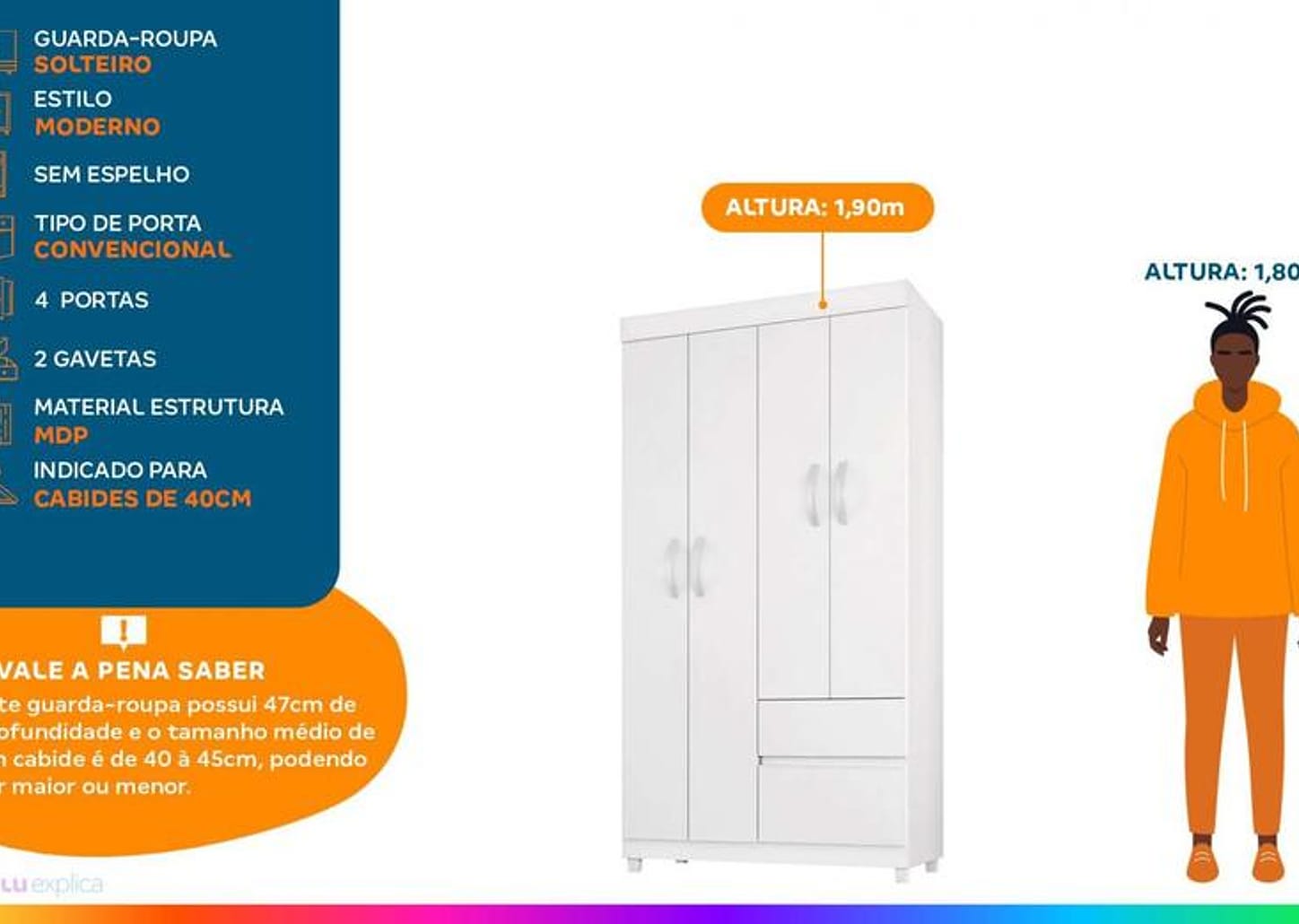 Guarda-roupa Solteiro 4 Portas 2 Gavetas Demóbile Lotus