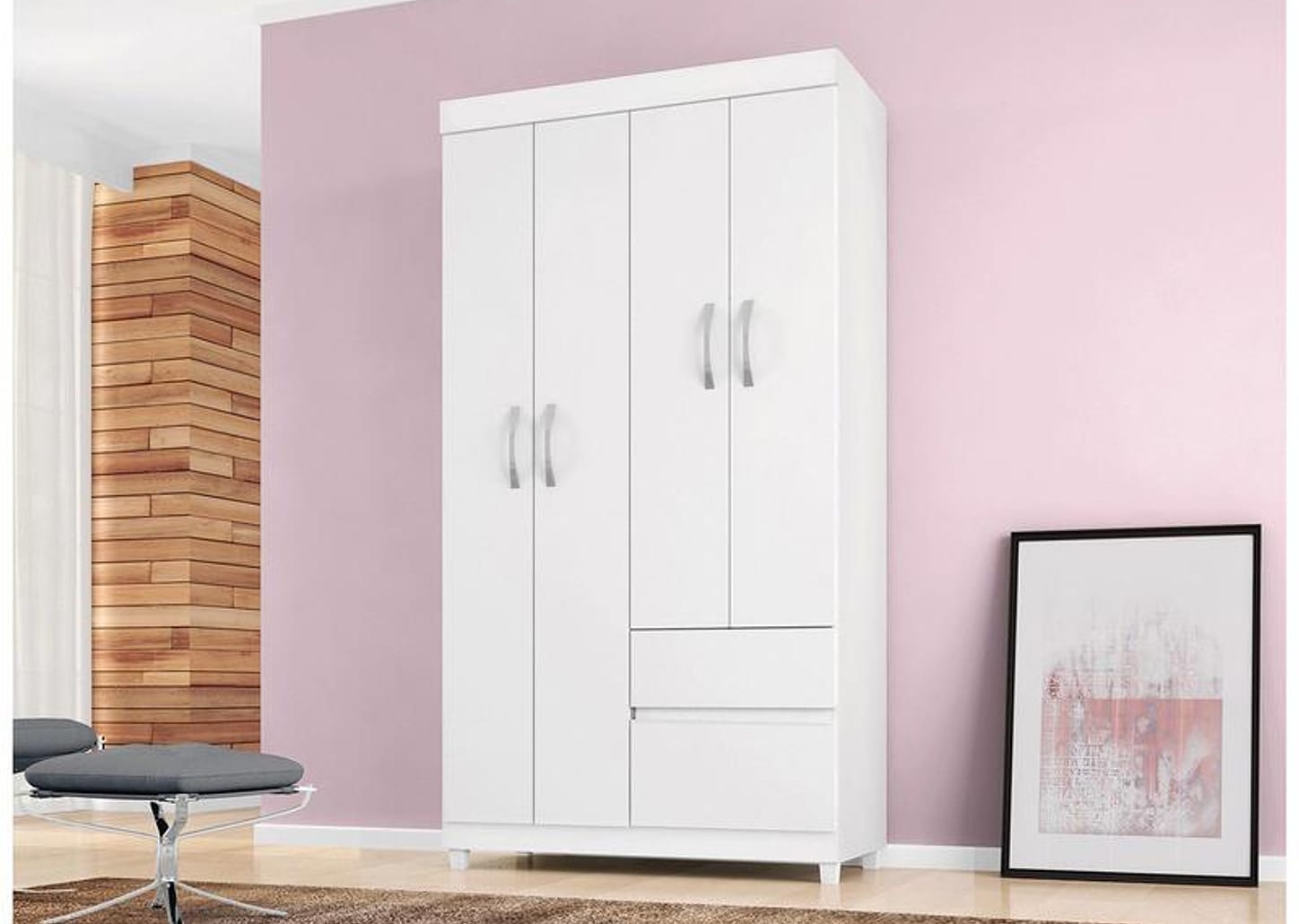 Guarda-roupa Solteiro 4 Portas 2 Gavetas Demóbile Lotus