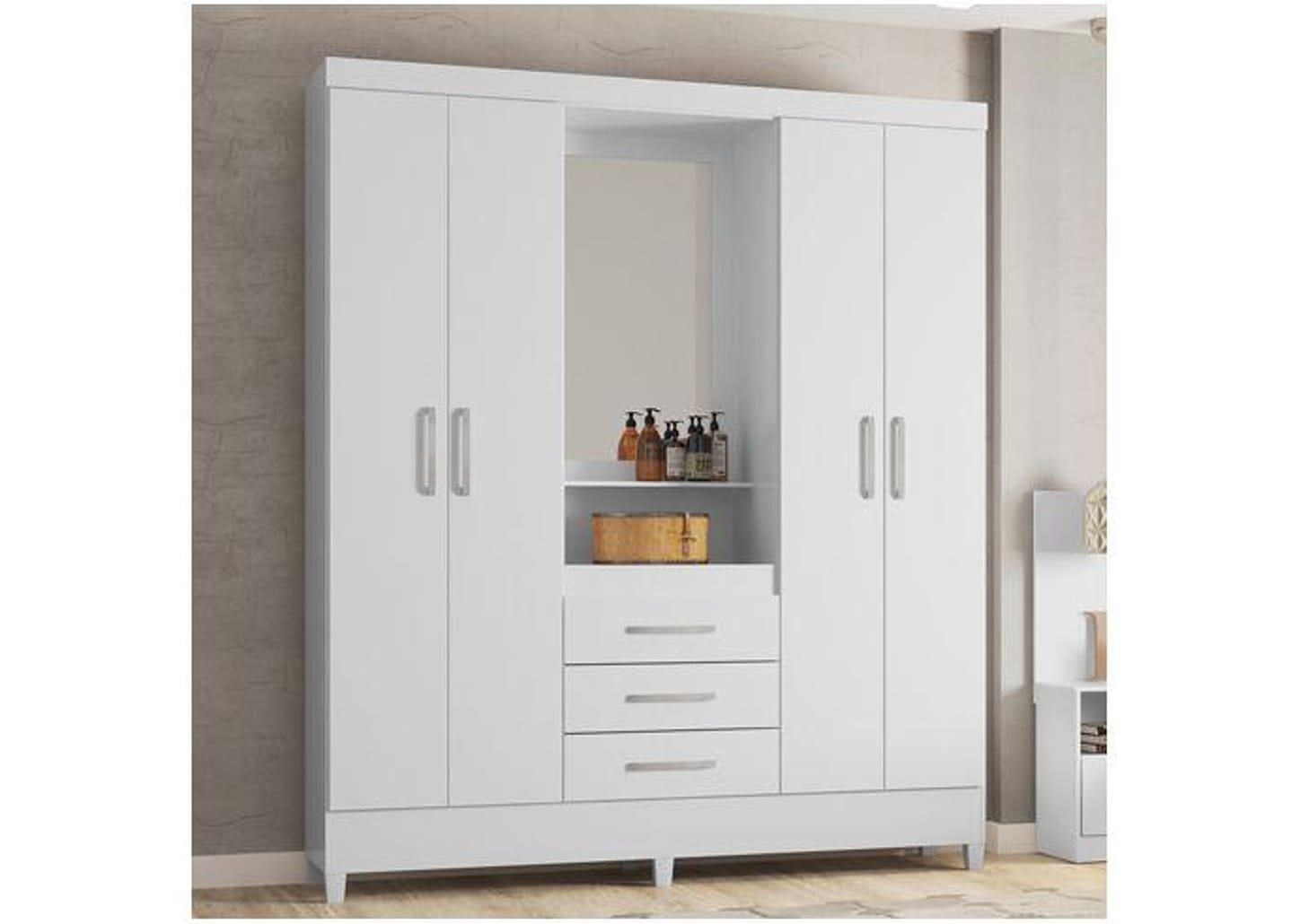 Guarda-roupa Solteiro com Espelho 4 Portas 3 Gavetas com Penteadeira Demóbile Capelinha