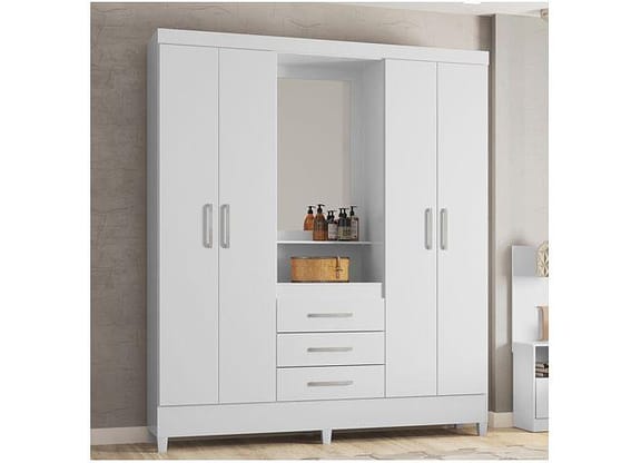 Guarda-roupa Solteiro com Espelho 4 Portas 3 Gavetas com Penteadeira Demóbile Capelinha