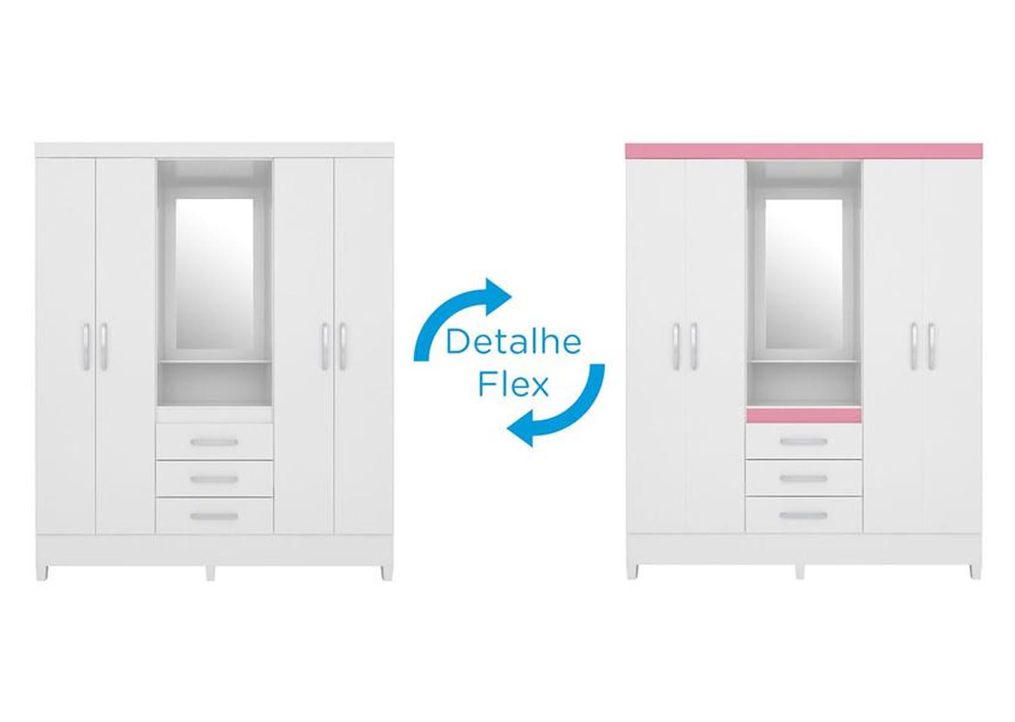 Guarda-roupa Solteiro com Espelho 4 Portas 3 Gavetas com Penteadeira Demóbile Capelinha
