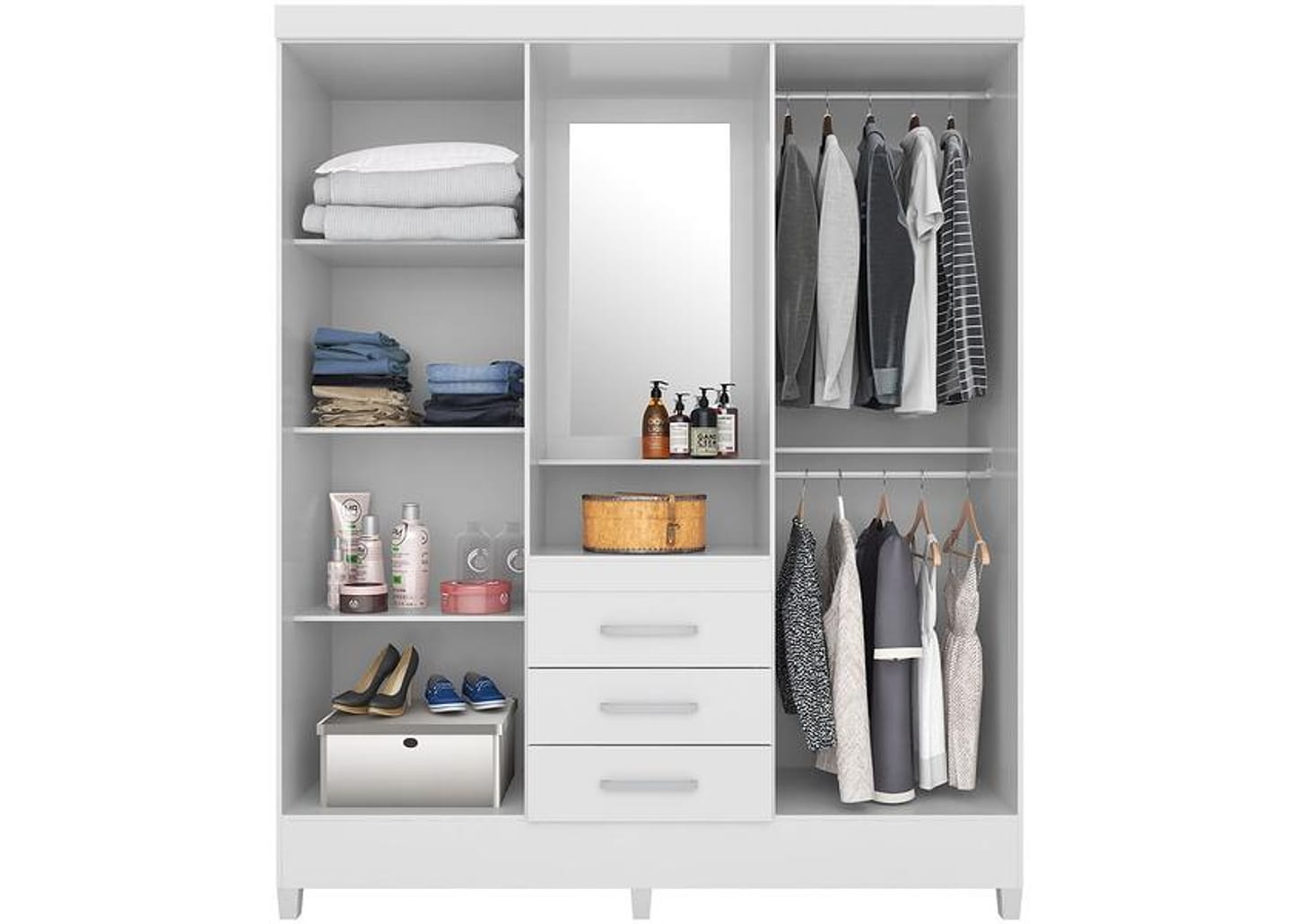 Guarda-roupa Solteiro com Espelho 4 Portas 3 Gavetas com Penteadeira Demóbile Capelinha
