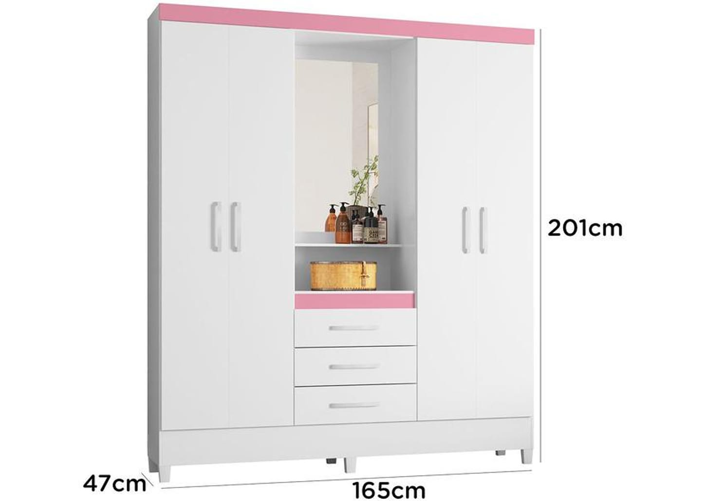 Guarda-roupa Solteiro com Espelho 4 Portas 3 Gavetas com Penteadeira Demóbile Capelinha
