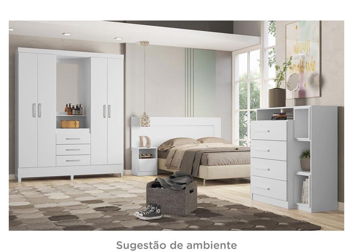 Guarda-roupa Solteiro com Espelho 4 Portas 3 Gavetas com Penteadeira Demóbile Capelinha