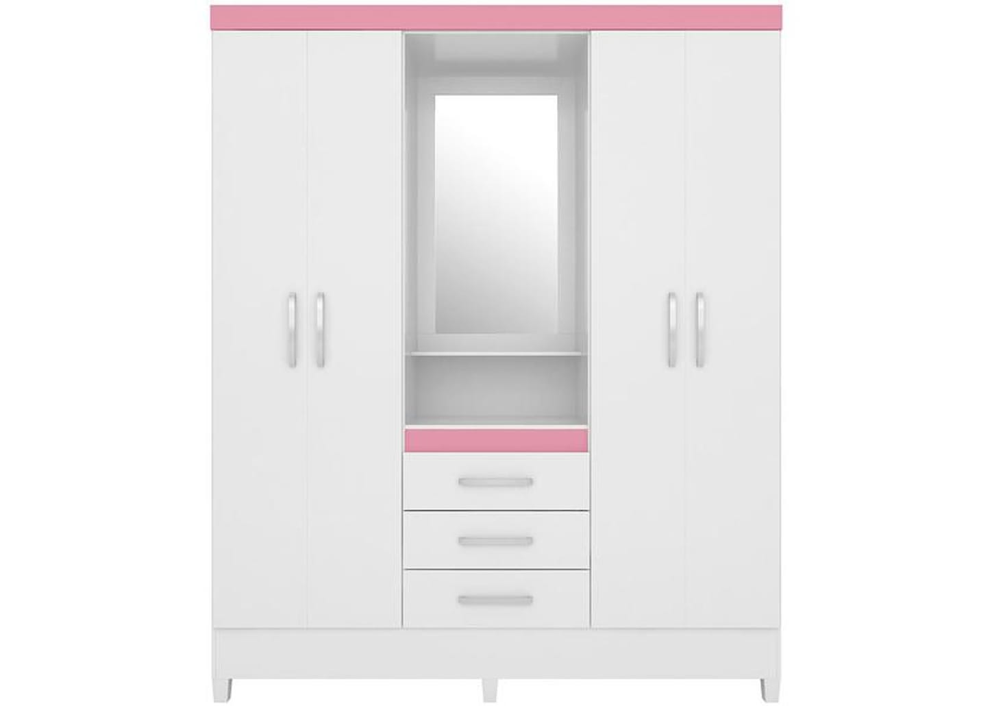 Guarda-roupa Solteiro com Espelho 4 Portas 3 Gavetas com Penteadeira Demóbile Capelinha