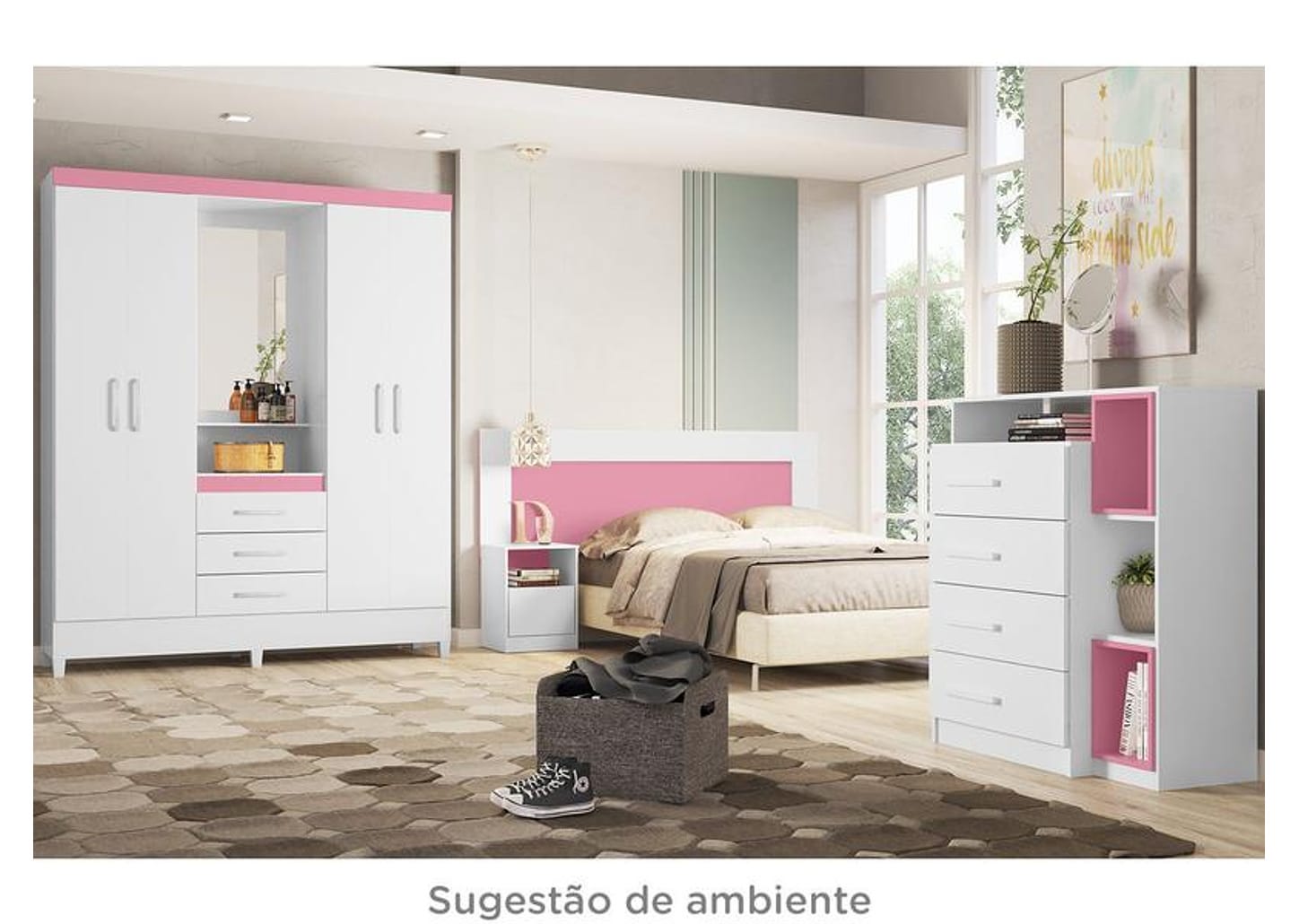 Guarda-roupa Solteiro com Espelho 4 Portas 3 Gavetas com Penteadeira Demóbile Capelinha