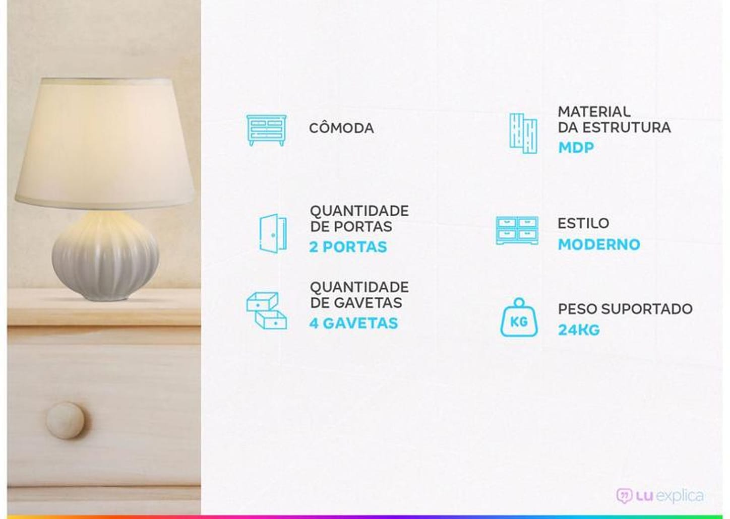 Cômoda 4 Gavetas 2 Portas Araplac Nairóbi